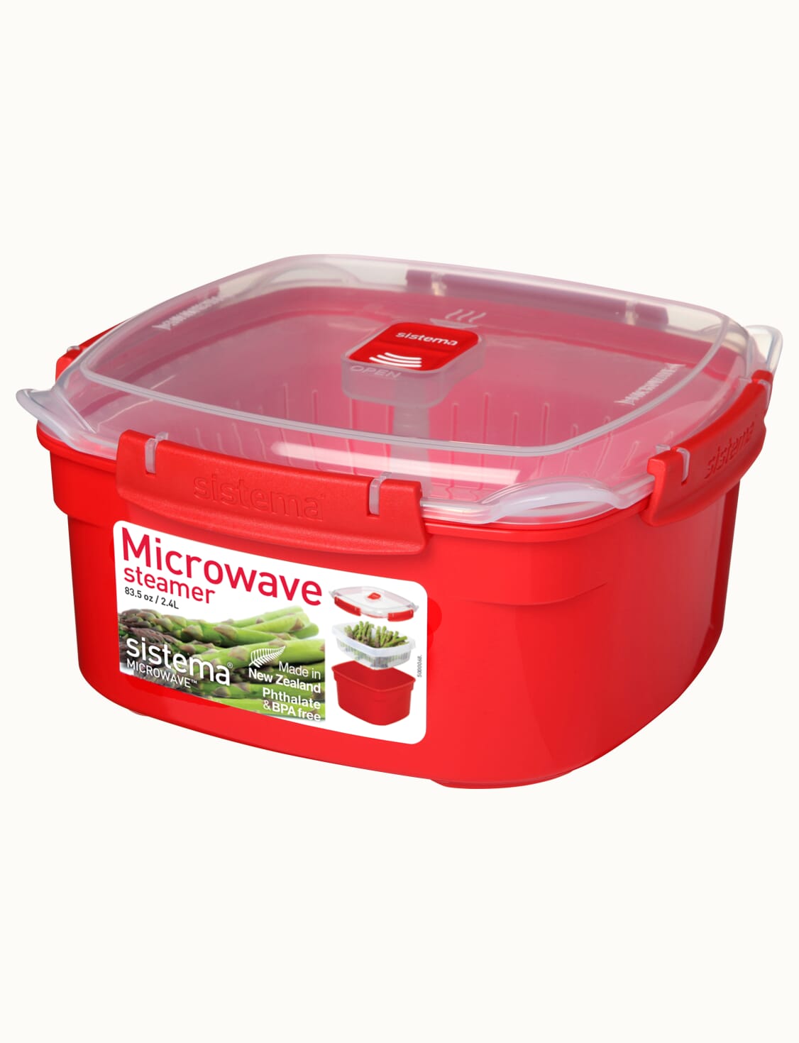 Sistema Microwave Steamer with Removable Steamer Basket 1.4L 2.4L 3.4L  Red/Clear