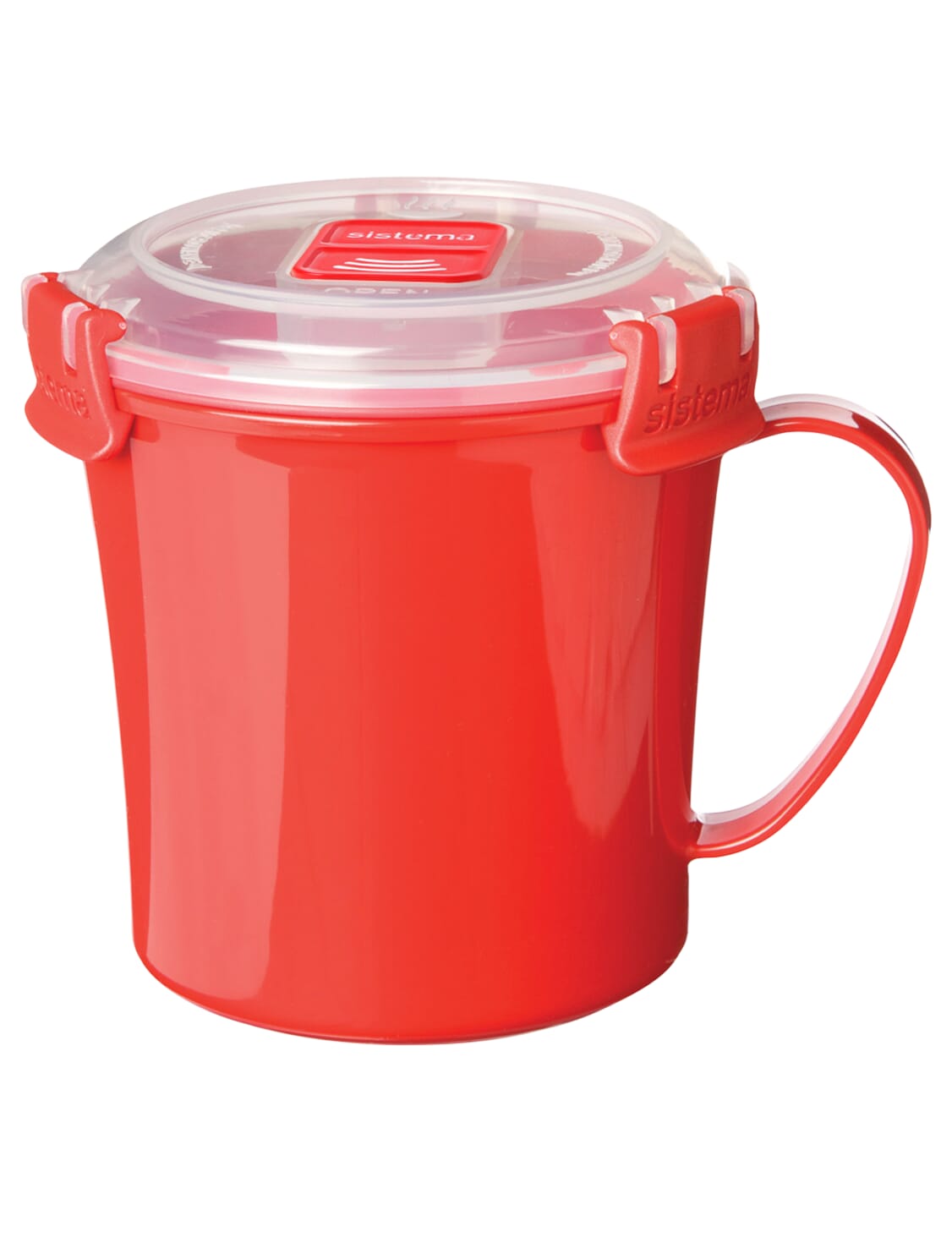 Sistema Red Plastic Take Away Soup Mug To Go Lunch Cup with Sealed Lid by Sistema