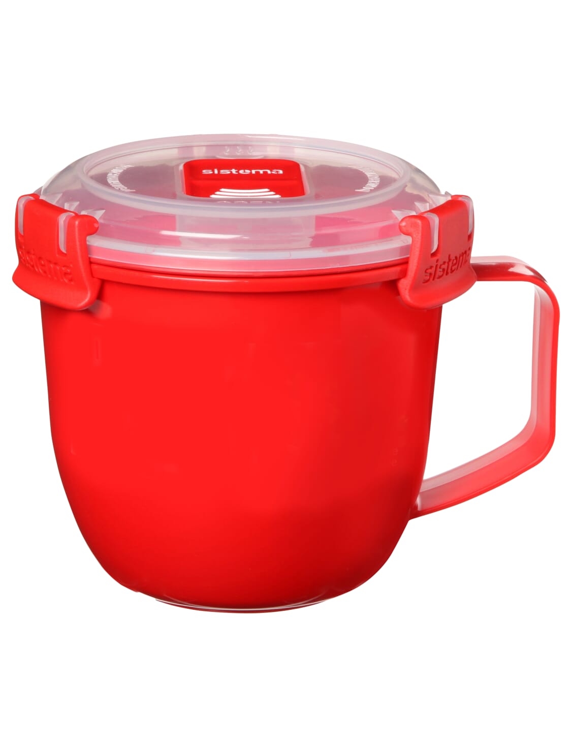 Sistema Red Plastic Take Away Soup Mug To Go Lunch Cup with Sealed Lid by Sistema