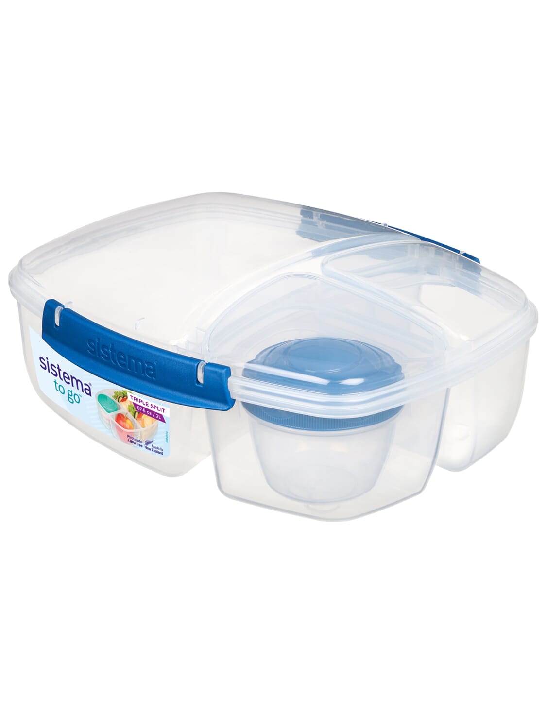 Blue 2L Sistema To Go Triple Split Lunch Box with Yoghurt Pot 
