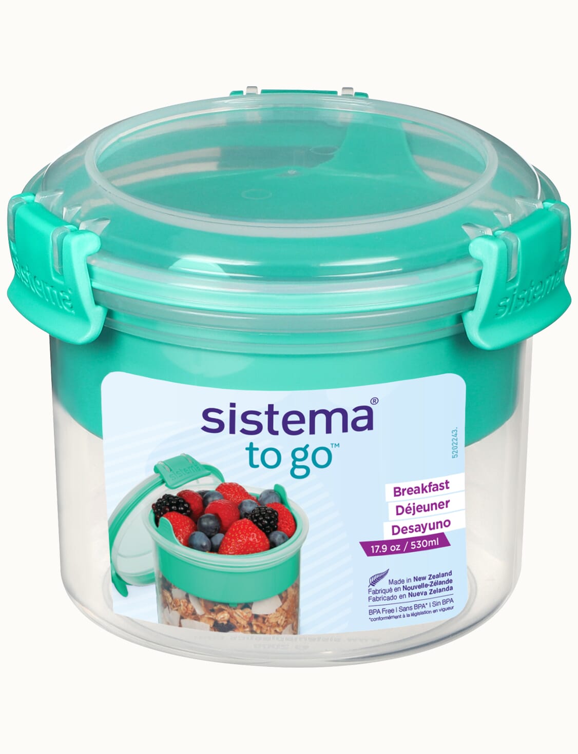 Sistema Bento Box To Go Lunch Box With Yoghurt/Fruit Pot 1.25 L Square  Bpa-Free Minty Teal