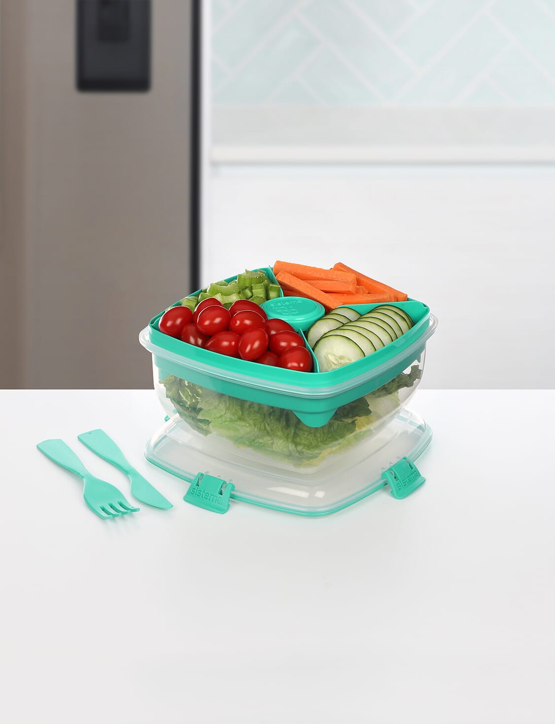 Sistema To Go, 1.65L/6.9 Cups, 1 Pack, Plastic Rectangular Bento Lunch with  Yogurt Pot, Teal