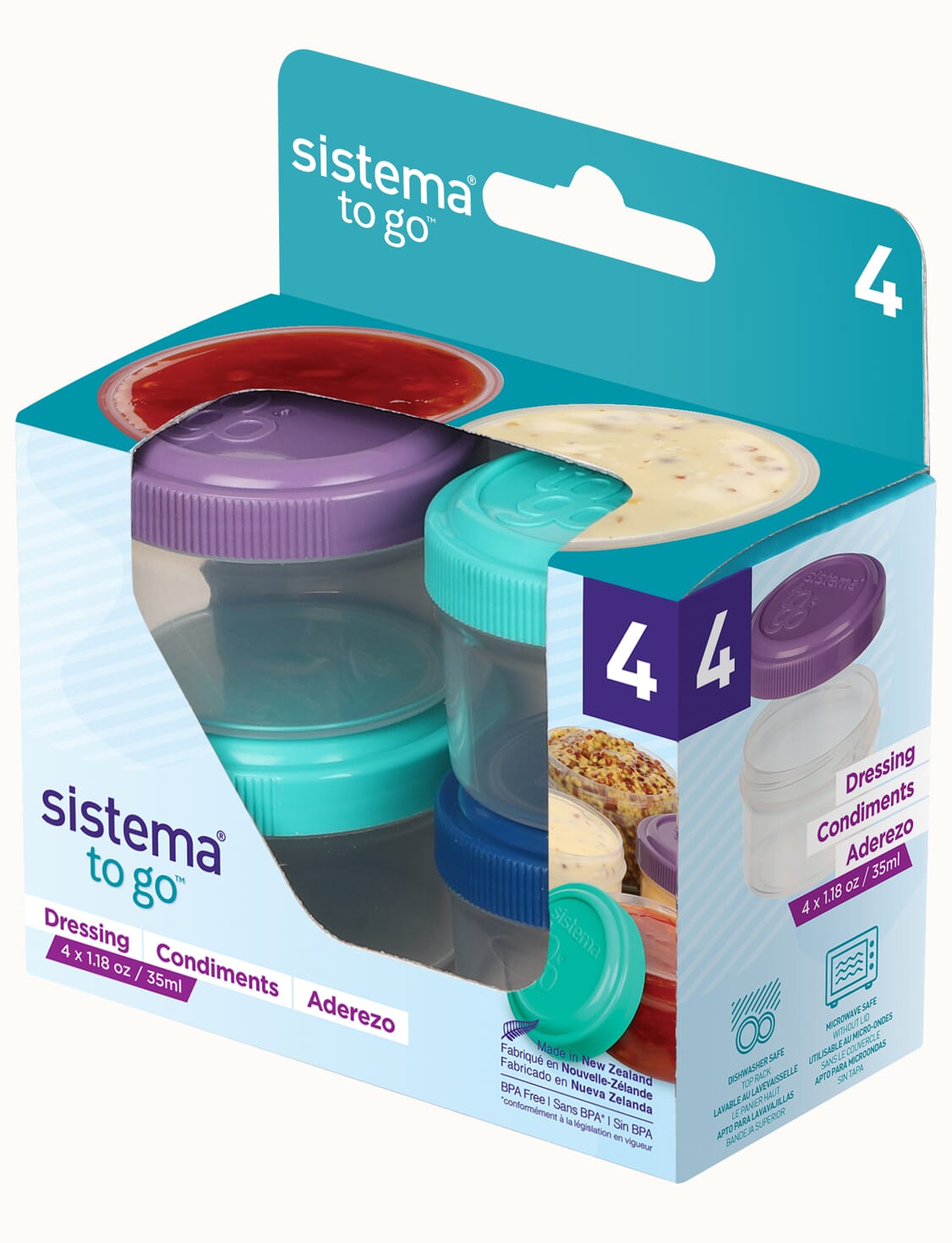 Sistema Klip It To Go 35ml Salad Dressing Container - Set of 4