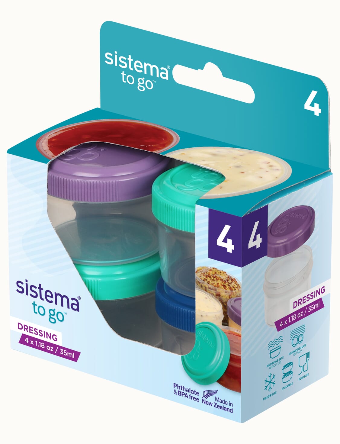 Sistema 4-Piece Salad Dressing and Condiment Containers with Lids for  Lunch, Dishwasher Safe, 1.18-Ounce, Assorted