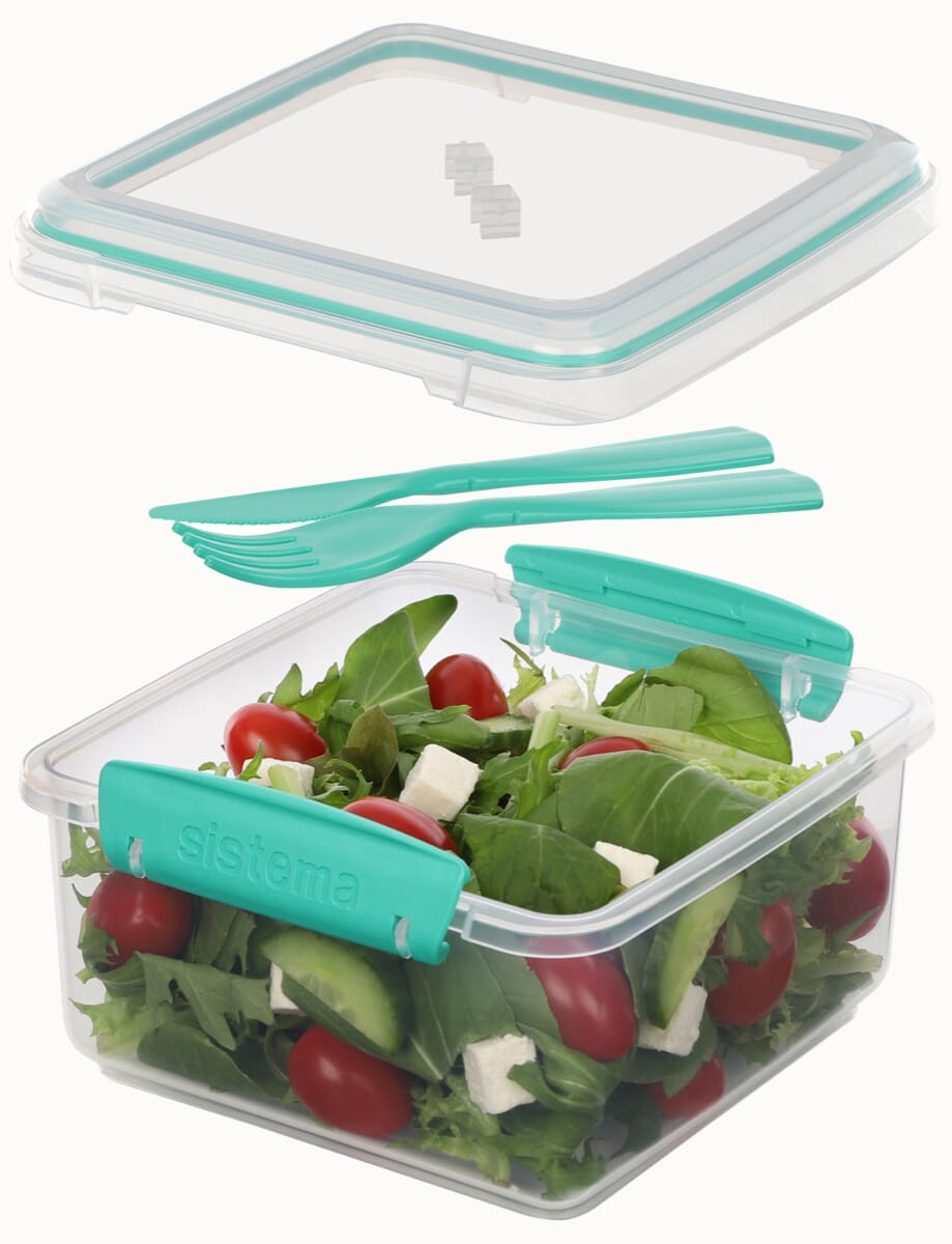 3-SET LUNCH BAG CUBE & CUTLERY Sistema To Go Sandwich Box Utensils Kit Work  NEW