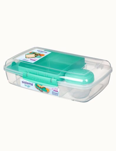 Sistema Bento Create to Go 6-Cup Food Storage Container Bento Box with Lid and Dividers, 2 Pack, Minty Teal