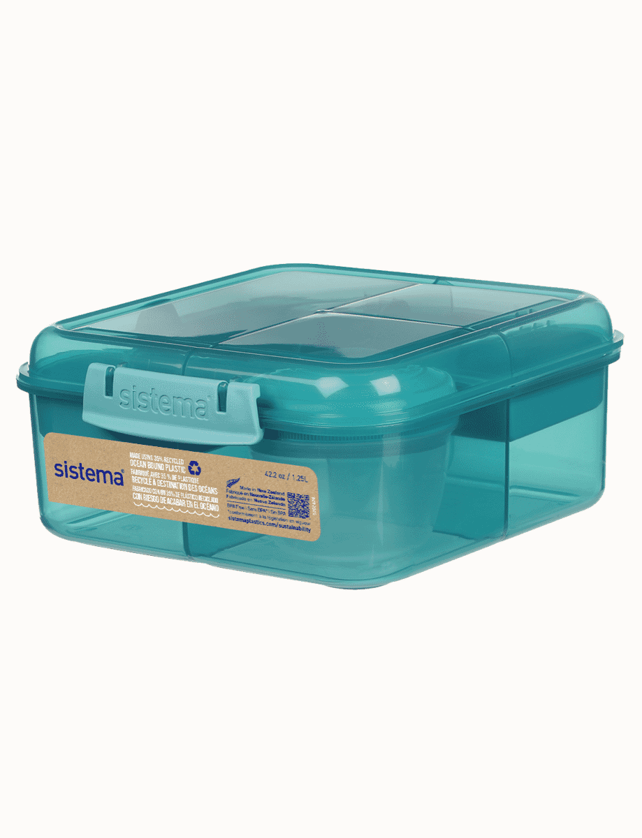 Sistema Bento Box To Go Lunch Box With Yoghurt/Fruit Pot 1.25 L Made Using  Recycled Plastic Recyclable With Terracycle Teal Stone