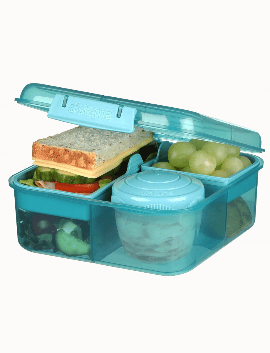 Sistema Bento Box To Go Lunch Box With Yoghurt/Fruit Pot 1.25 L Made Using  Recycled Plastic Recyclable With Terracycle Teal Stone