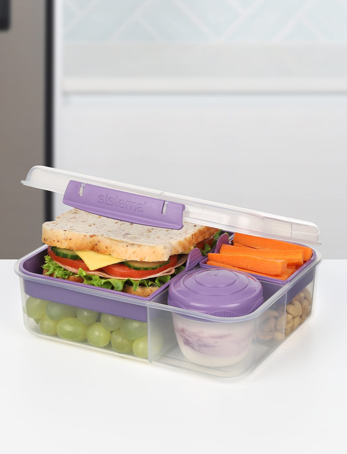 Sistema Bento Lunch Box to Go with Fruit/Yogurt Pot, 1.65 L - Clear/Pink:  .co.uk: Kitchen & Home