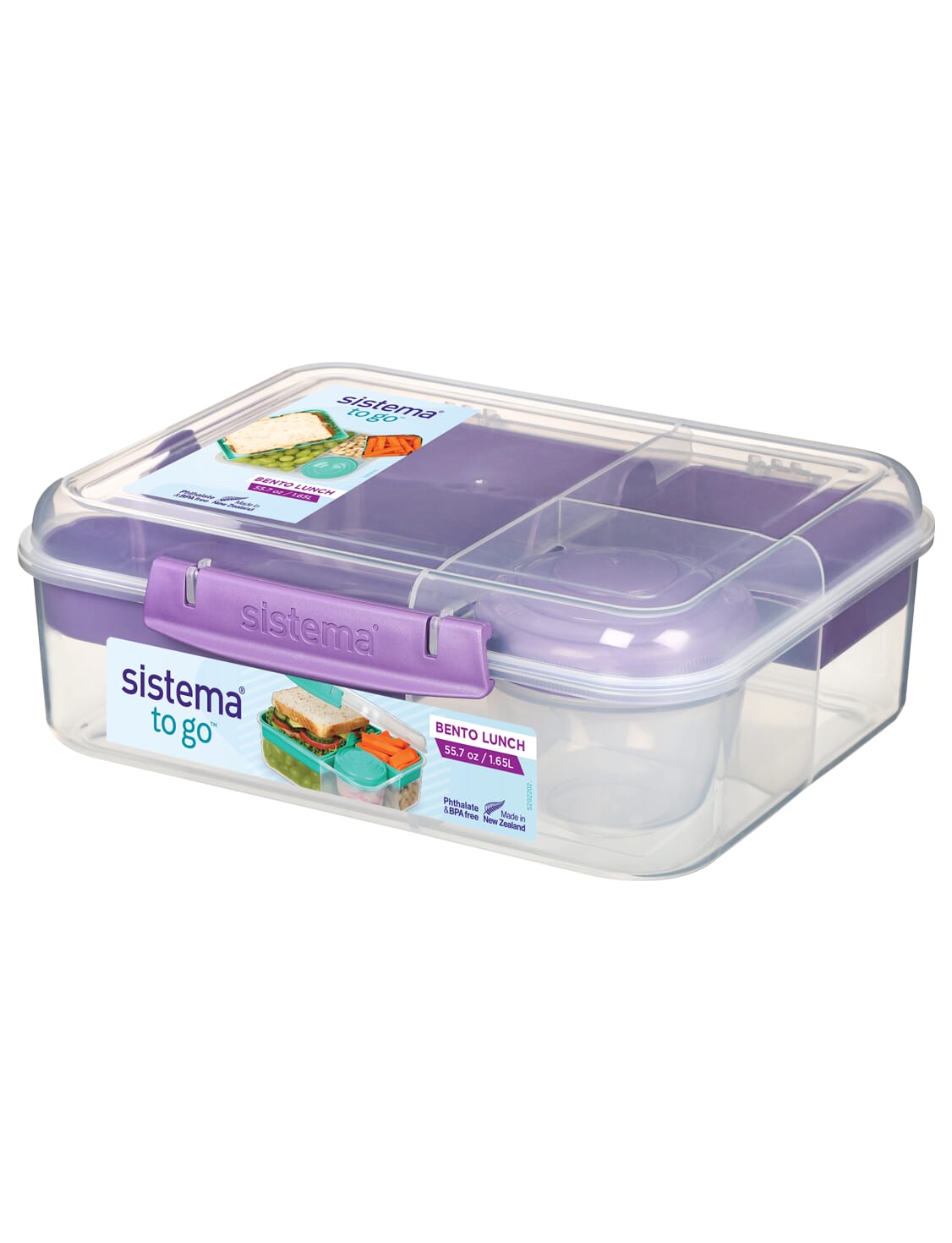 1.65 L Bento Lunch Box with Fruit/Yogurt Pot Purple 