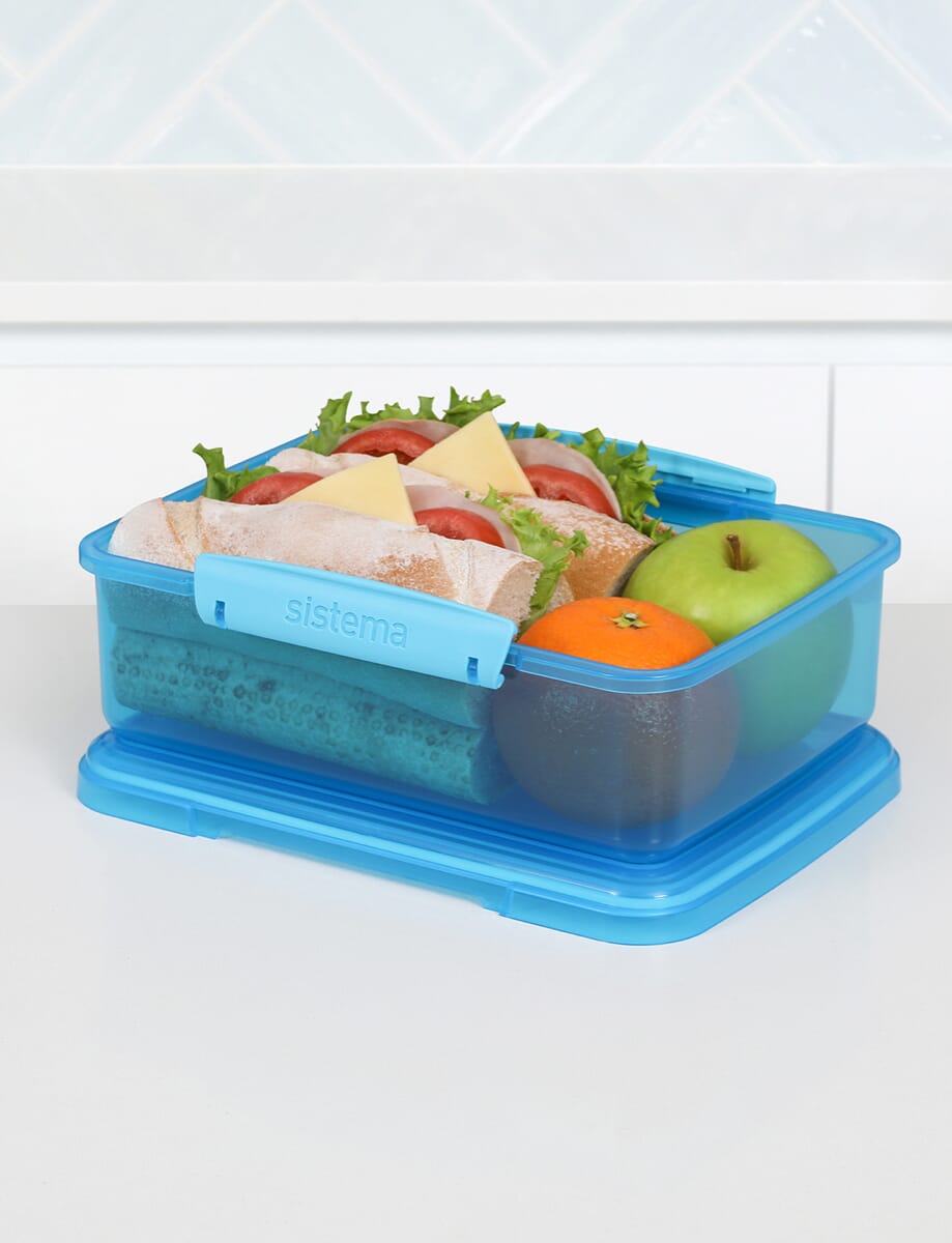 Sistema To Go Triple Split Lunch Box with Yoghurt Pot, 2L BLUE