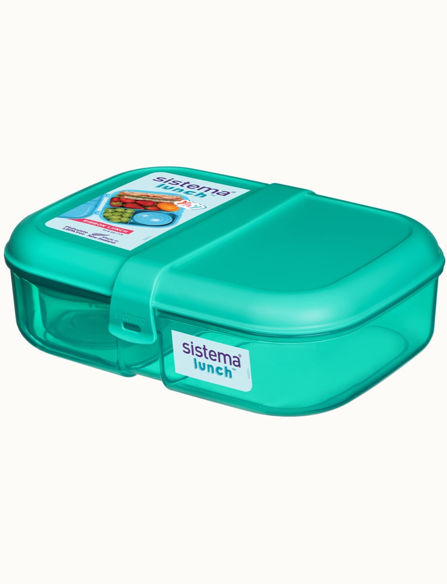 sistema 37.8oz Plastic Bento Ribbon Food Storage Box Green