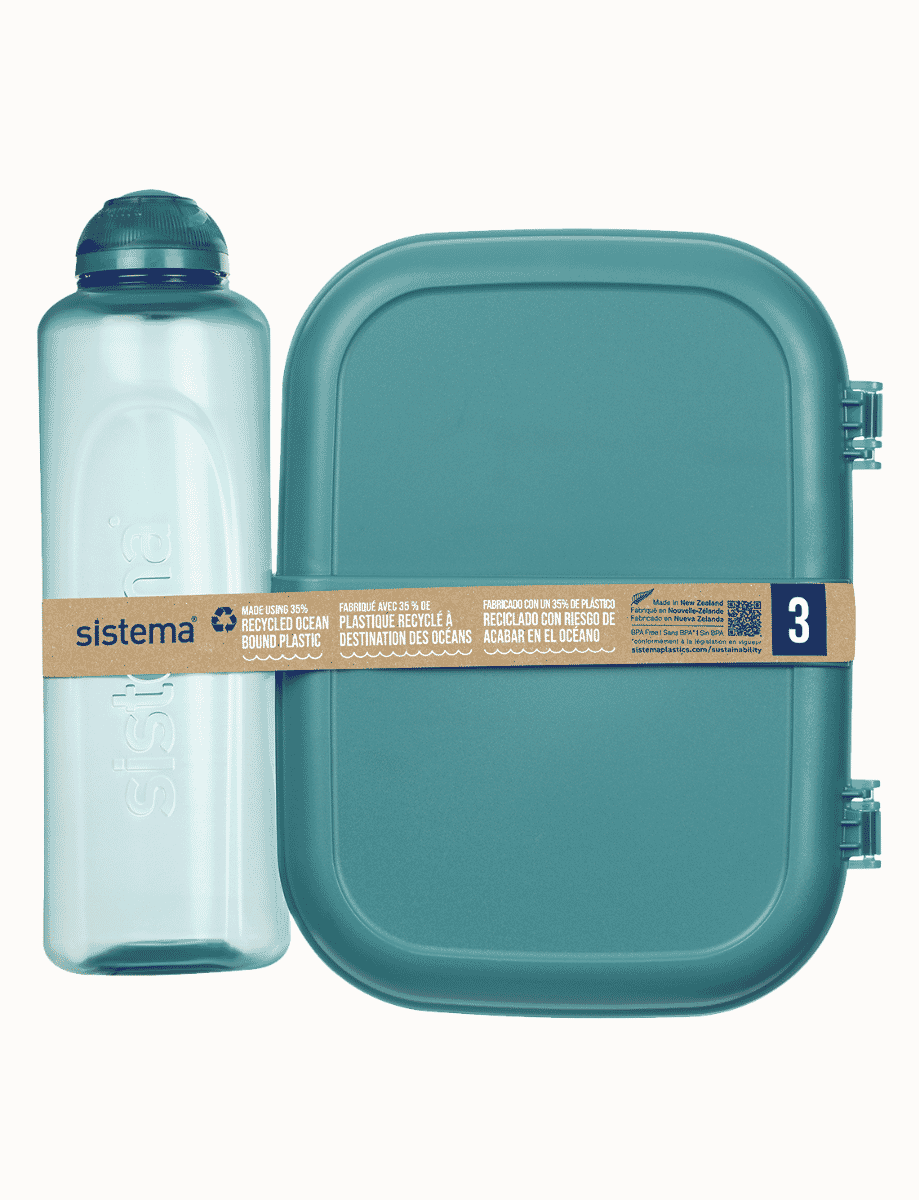 Sistema Bento Box To Go Lunch Box With Yoghurt/Fruit Pot 1.25 L Made Using  Recycled Plastic Recyclable With Terracycle Teal Stone