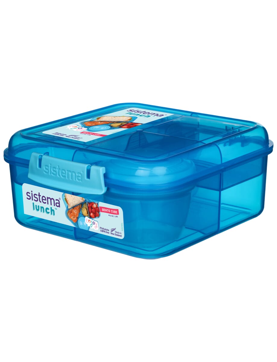 Sistema Bento Cube Box to Go with Fruit/Yoghurt Pot 1.25 L Clear/Blue 