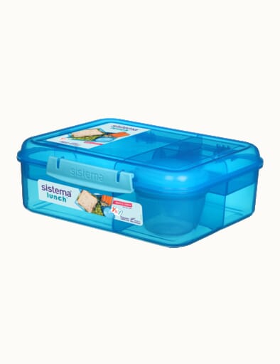  Sistema Lunch Containers Bento Box with Condiment and Sandwich  Containers, 2 Water Bottles, Dishwasher Safe, Blue/Green: Home & Kitchen