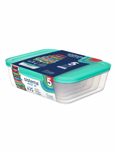  Sistema Nest It Meal Prep Food Storage Containers with Lids, 3  Compartments, 5-Pack, Teal: Home & Kitchen