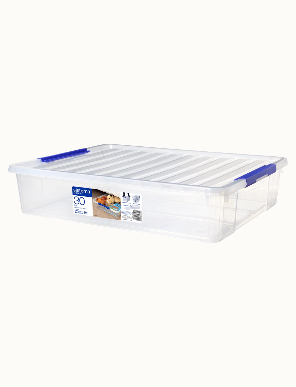 30L Large Storage Box. Clear Box with Lid. Storage Organiser Container.
