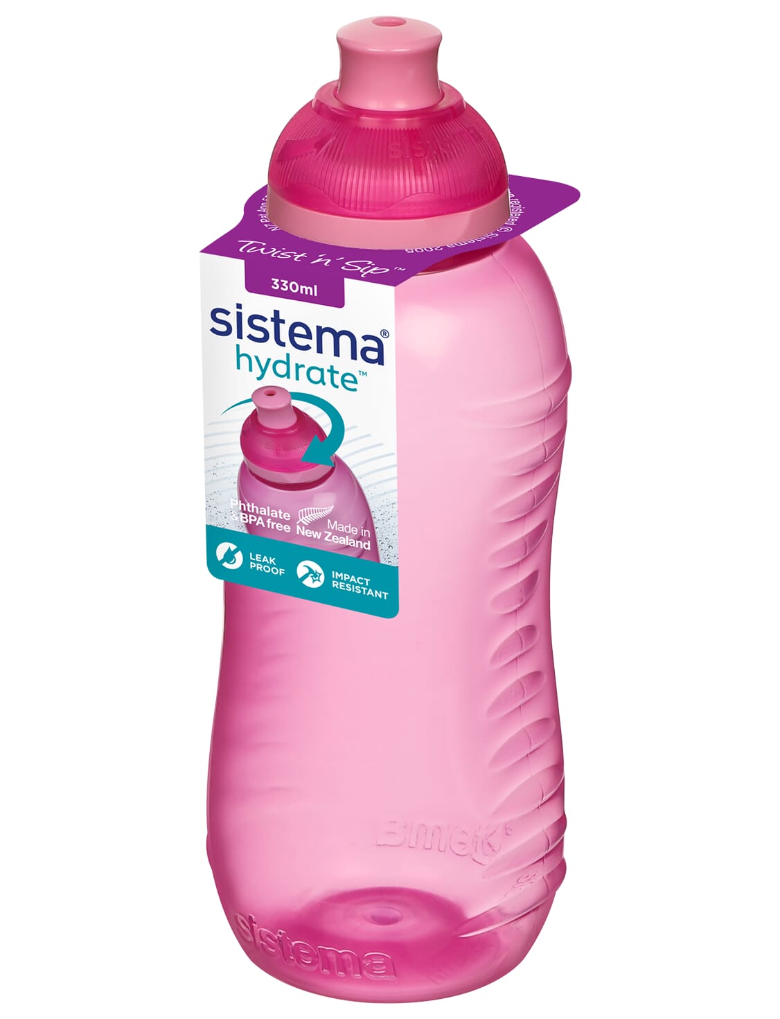 Box of  6 Sistema Twist & Sip 330ML Plastic Pink Bottle - Unused - PLT1 