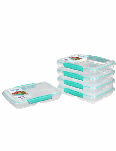 Prep & Savour 3 Reusable Portion Control Containers, BPA-Free, Microwave/Dishwasher Safe Lunch Box,Blue