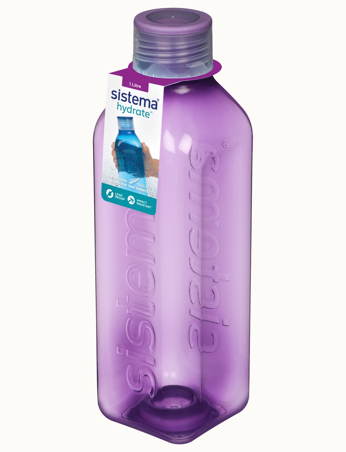 Sistema Gourde à eau carrée de 1 litre, Gourde à eau sans BPA, Bouchon  étanche, Bords ergonomiques, Coloris assortis