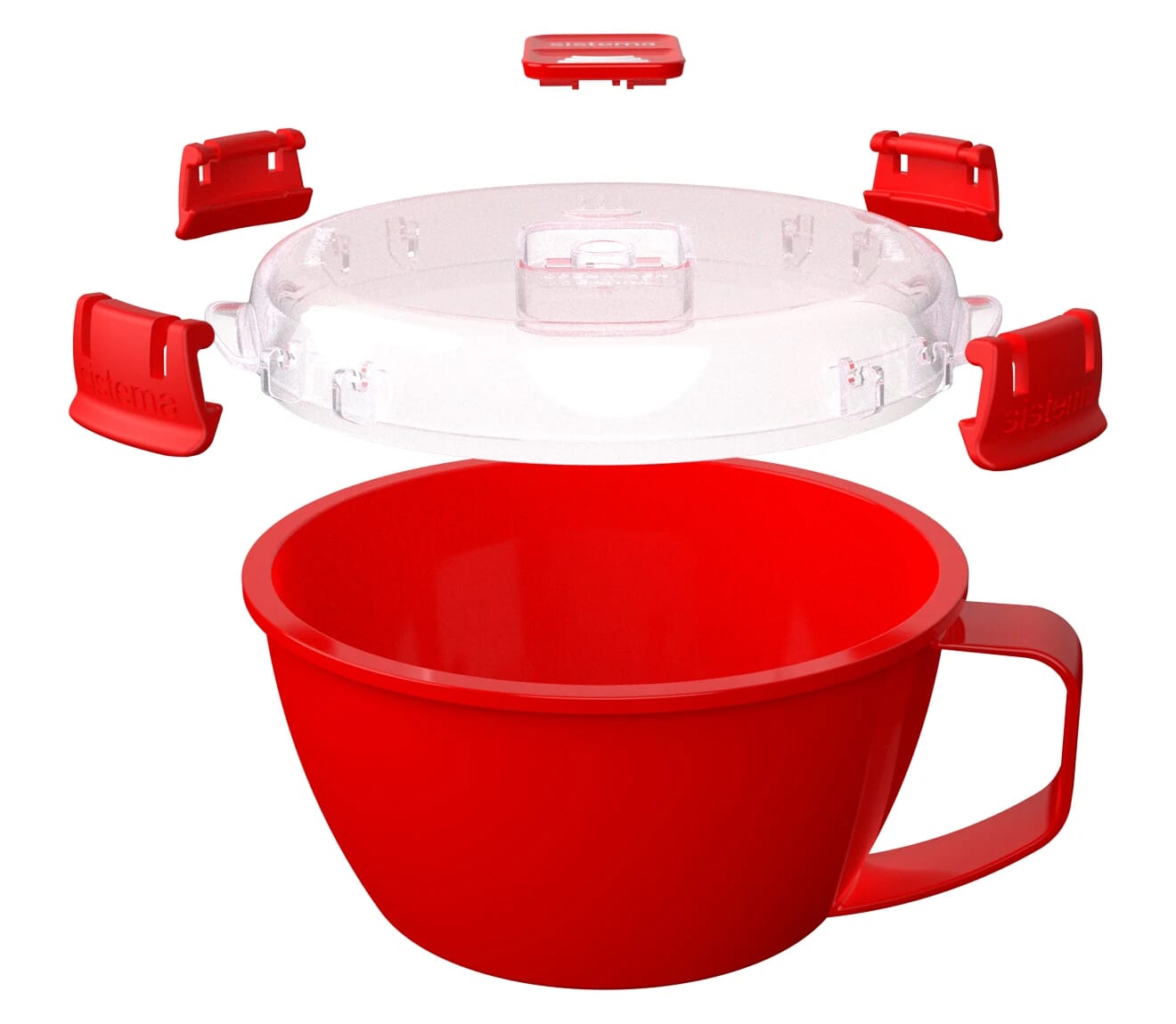 2 Pc 940mL Microwaveable Plastic Food Container Bowl Lunch Soup Handle with  Lid, Red,Variable